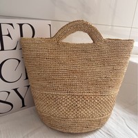 Nouveau Sac Fourre-tout en Raphia Importé de Madagascar, Collection Printemps-Été 2026, Entièrement Fait Main au Crochet, Sac Seau Ouvert Tendance