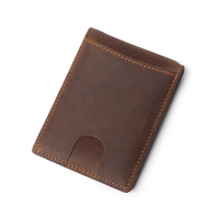Dompet Jepit Uang Kulit Asli Crazy Horse Tipis Lipat Dua Tempat Kartu untuk Pria Saku Depan
