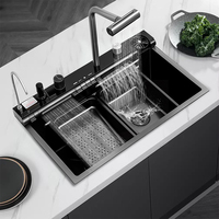 Évier de cuisine cascade multifonction intelligent en acier inoxydable à double bac, fait main, prix compétitif
