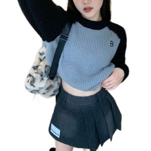 Meilleure vente chandails pour femmes bloc de couleur à manches longues pull décontracté femmes confortable col rond Anti-boulochage haut pour femme - Product Image 1