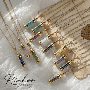 Collier pendentif en forme de flacon de parfum ouvrable RINHOO, tendance, arc-en-ciel, flacon à vœux, pendentif en acier inoxydable, chaîne de clavicule - Product Image 1