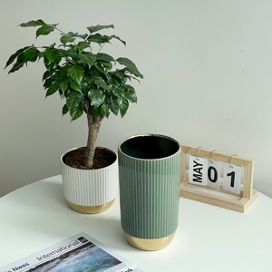 Grote, hoge bloempotten voor binnen en buiten, meerkleurig, verguld onderaan, voor huis en tuin, keramische bloempot/vaas - Product Image 4