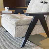 Fauteuil lounge moderne NORYA Cloud, revêtement texturé, dossier haut, fauteuil d'appoint avec accoudoirs en bois foncé pour salon, coin lecture