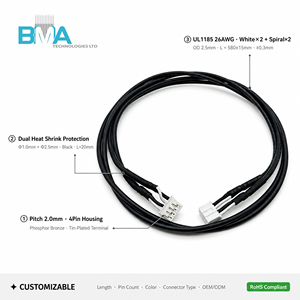 Kabel Harness 2.0mm 4Pin Male to Male UL1185 26AWG dengan Heat Shrink untuk Kontrol Industri & Pengkabelan Peralatan Rumah Tangga - Product Image 2