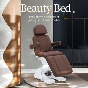 Table de massage électrique réglable moderne en cuir marron 3/4 motorisée pour esthéticienne, lit de spa pour cils et soins du visage, chaise cosmétique pour salon de beauté - Product Image 1