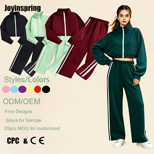 Set 2 Pezzi Personalizzato Biologico OEM per Bambine, Giacca a Righe con Zip e Maniche Lunghe & Pantaloni a Gamba Larga, Abbigliamento Casual per Bambini 3-12 Anni - Product Image 1
