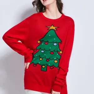 Team club player promotion theme motif jacquard unisex knitting Christmas tree red Xmas sweater