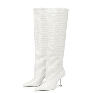 Animal Prints Women's Silver Kitten Heels <b>Long</b> Boots Pointed Toe Fashion Knee High Booties Straight Upper on Shoes - Product Image 4