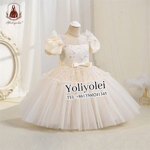 Venta al por mayor Girl Cake <span class=keywords><strong>Tutu</strong></span> Dress Fluffy Sequin Puff Sleeve Big Bow Flower Girl Party Birthday Dress para niñas de 4 a 12 años - Product Image 3