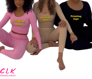 Pantalones ajustados de cintura alta de manga larga ajustados de color sólido nuevo para mujer con logotipo personalizado, <span class=keywords><strong>traje</strong></span> de ocio, conjunto de dos piezas para mujer, <span class=keywords><strong>traje</strong></span> de Yoga - Product Image 1