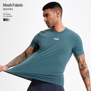 Camiseta Deportiva de Manga Corta para Hombre, de Malla Transpirable, de Secado Rápido, Ajustada, Lisa, con Estampado Personalizado OEM, 88% Nailon, 12% Elastano - Product Image 1