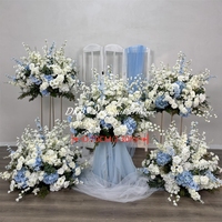 Vente en gros d'usine, arrangements de roses artificielles en soie bleue et blanche de haute qualité, 70 cm, fleurs artificielles, centre de table