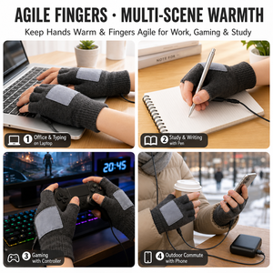 Guantes de punto con calefacción USB para escribir en la oficina, estudiar y jugar, con almohadillas térmicas extraíbles, puños acanalados y opciones de alimentación externa - Product Image 2