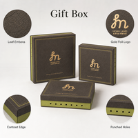 Boîte cadeau personnalisée avec couvercle et base, papier gaufré feuille d'or, bord vert, OEM