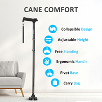 Canne de marche Rehand M-Quad en aluminium réglable, légère, portable, avec base large, tout-terrain, embout antidérapant, capacité de charge de 158 kg pour personnes âgées