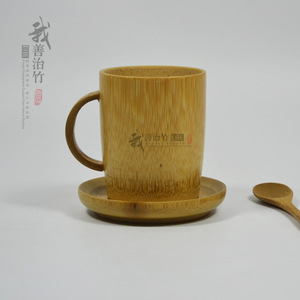 Bamboo Coffee Cup With Saucer And Spoon Minimalist Design Natural Material Cylinder Shape For Tea Or Coffee - Product Image 4
