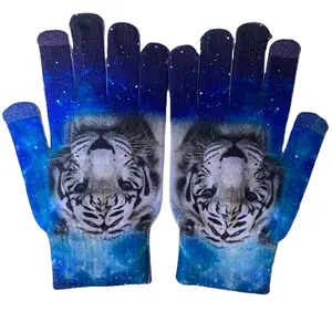 Unisex Acryl Magische Handschoen Luipaardprint Thermische Gebreide Handschoenen Voor Winter Outdoor Activiteiten