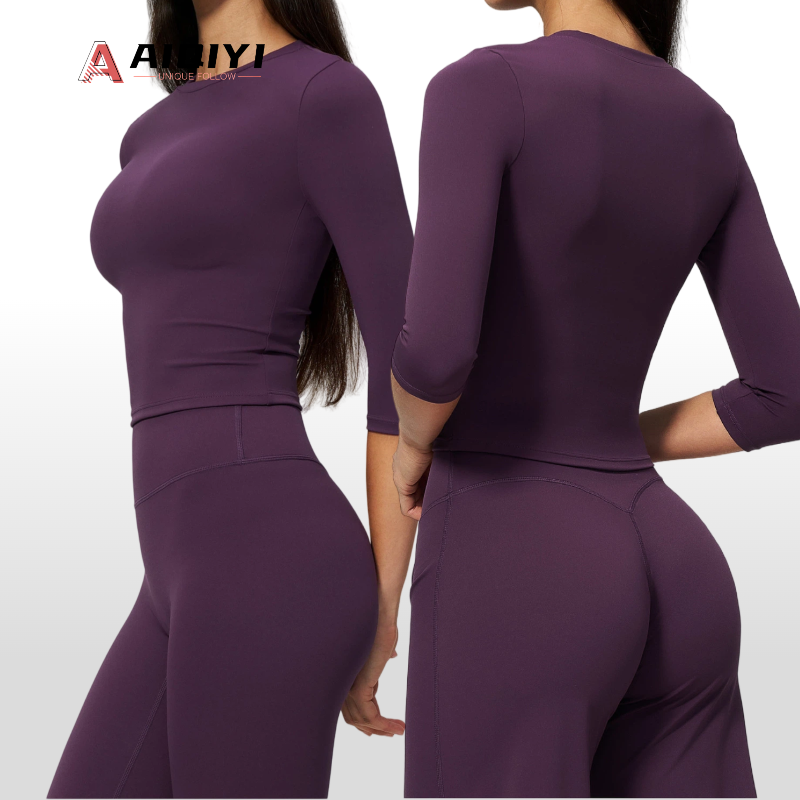 8455 Tight-Fitting Quick-Drying Women's Three-Quarter Sleeve Crew-Neck Outerwear Yoga Tops