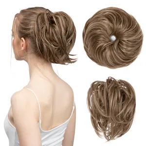 Wholesale Curly Wavy Elastic Band Synthetic Hair Chignon Instant Updo Elastic Hair Piece Short Ponytail Messy Buns For Women