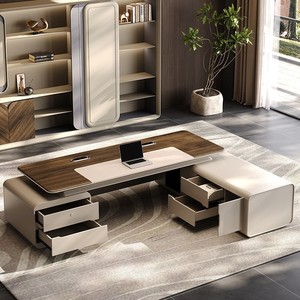 Table de direction moderne haut de gamme en cuir et noyer nord-américain, avec double armoire décorative, pour <span class=keywords><strong>bureau</strong></span> commercial - Product Image 3
