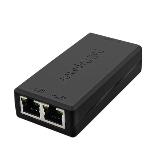 2 Port POE Extender Repeater Gigabit 1 in 2 Out Comply IEEE 802.3af 1000Mbps for Security POE Camera Over Cat5 6 No Extra Power