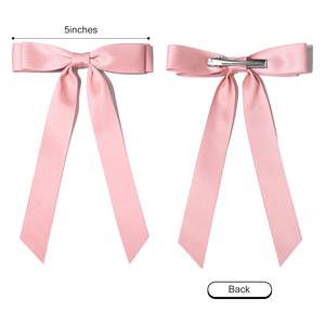 กิ๊บติดผมริบบิ้นผ้าซาตินแบบยาว 2 ชั้น โบว์ติดผมวาเลนไทน์ ที่รัด<span class=keywords><strong>ผม</strong></span>หางม้าแบบหนีบโลหะ - Product Image 4