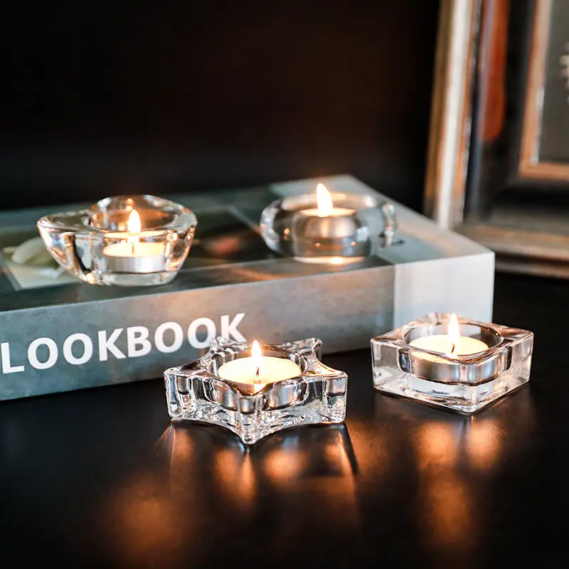 European small crystal solid glass candlestick romantic tabletop dinner tea light holder Jars for wedding birthday decoration