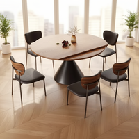 Mesa de Comedor Redonda Extensible y Plegable Moderna con Tablero de Madera Maciza, Acabado en Fresno Blanco, para 4 Personas, Uso en Sala de Estar y Hoteles, Juego de 5 Piezas