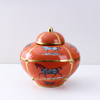 Vase à fleurs en porcelaine émaillé avec couvercle, 1 pièce, rétro Tang multicolore, motif cheval, pour bureau