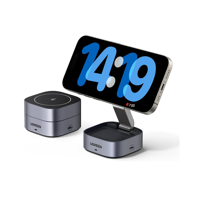 UGREEN Magnetic Foldable Charging Station, 2-in-1 Fast Wireless Charger Compatible with iPhone