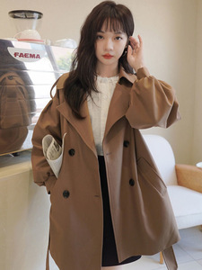 เสื้อคลุมทรงหลวมแบบติดกระดุม สีน้ำตาลแดง สำหรับผู้หญิง สไตล์วินเทจ แขนพองทรงโคมไฟ รุ่นใหม่ ฤดูใบไม้ผลิและฤดูใบไม้ร่วง ปี 2025 - Product Image 2