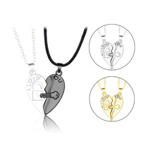 Risingmoon – collier magnétique de saint-valentin, en alliage, cœur, serrure à clé, couture, collier de Couple