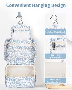 Blue Floral Waterproof Cosmetic <b>Bag</b> Portable Makeup Pouch Wash <b>Bag</b> with Handle - Product Image 2