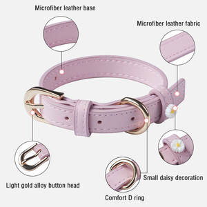 Kalung kucing anjing kustom mode dapat diatur gesper logam seri lucu tali bunga aster mewah kerah kulit anjing grosir - Product Image 2