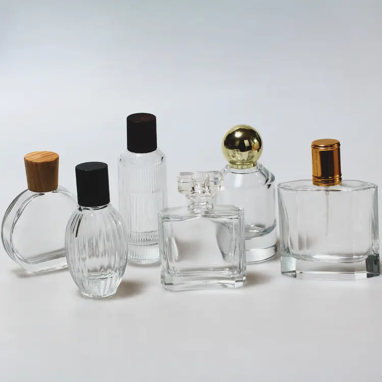 Gratis Sampel Botol Kaca Mewah Transparan Sesuai Pesanan 50Ml dengan Pompa Botol Kaca Parfum Kosong dengan Tutup
