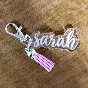 custom printed logo mormogrammed acrylic key chain tassel blanks clear discs circles key chain ring