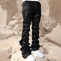 Pantalon Cargo Techwear Noir Homme Personnalisable avec Logo, Boutons Multi-Pression, Coupe Évasée Superposée, Style Cyberpunk Streetwear, Vente en Gros OEM