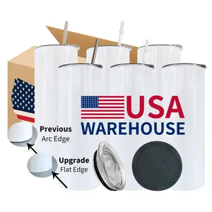 US Warehouse RTS weiße leere Sublimation 20 Unzen insgesamt gerade dünne Becher doppelwandig Edelstahl für Wasser trinken