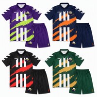 Conjunto de Camisetas de Fútbol con Cuello Polo Personalizadas al por Mayor, Sublimación con Efecto de Pincel, Ropa Deportiva para Equipos de Fútbol, Fabricante OEM, Absorbe la Humedad