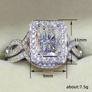 Set di Anelli con Zirconia Cubica Quadrata per Donne, Gioielli alla Moda con Fascia Intrecciata Vintage - Product Image 5