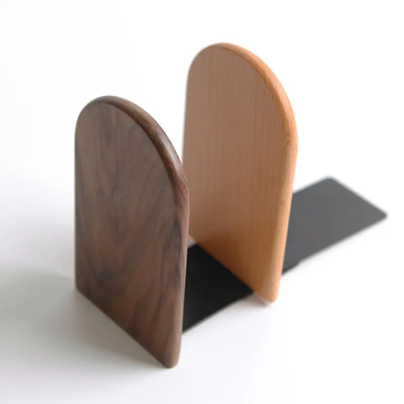 Buku kantor rumah berdiri dasar logam berat kayu antik kenari Maple Bookends kayu