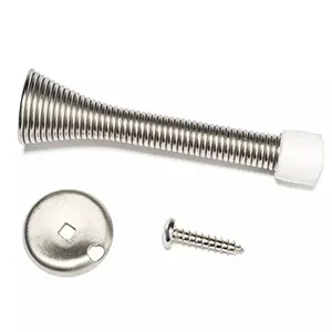 Heavy Duty Brushed Nickel Spring Door Stop with Rubber Bumper