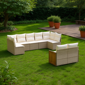 Conjunto de Sofá de Jardín de Ratán Beige con Cojines Color Crema, Diseño Contemporáneo Impermeable para Exteriores - Product Image 2
