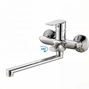 Robinet de bain mural à double trou, chaud et froid, en alliage de zinc, avec noyau en céramique, style luxe à long bec - Product Image 1