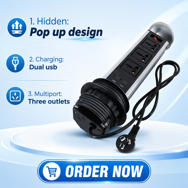 LEGA Aluminium Retractable Socket with Usb-c Pd 30w 3 Outlets USB Charging Hidden Desktop Power Module for Kitchen Island Office