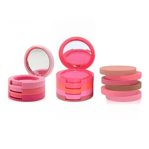 Cosmetic round multicolor empty eye shadow blush plastic palette case packaging with magnetic & mirror, Free combination layer