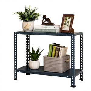 Industrial Metal Bookshelf Double Tier Height Adjustable Storage <b>Rack</b> for Living Room Standing Type Blue - Product Image 6