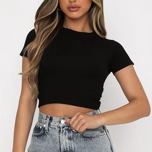 Femmes été hauts serrés Sexy Crop T-Shirt basique décontracté à manches courtes Streetwears respirant Stretch doux plus récent t-shirt compressé - Product Image 2