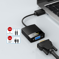 Jasoz Adaptor kabel konverter HDMI ke VGA, jaket PVC 60Hz dengan Audio Power Port pria ke wanita, pelindung kepang untuk HDTV Comp