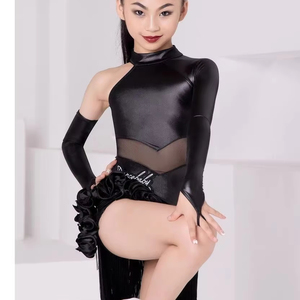 Sexy Vestido Negro de Baile Latino de una Manga Borlas Transpirables Disfraz de Samba Chachachá para Niños Competencia y Entrenamiento de Baile - Product Image 1